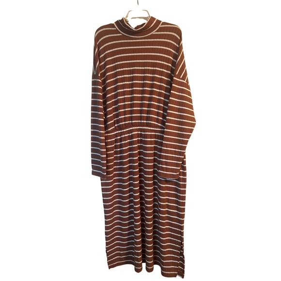 NWT Old Navy Winter Brown/White Stripe Dress Elastic Waist Long Sleeve Sz XXL - Picture 1 of 6